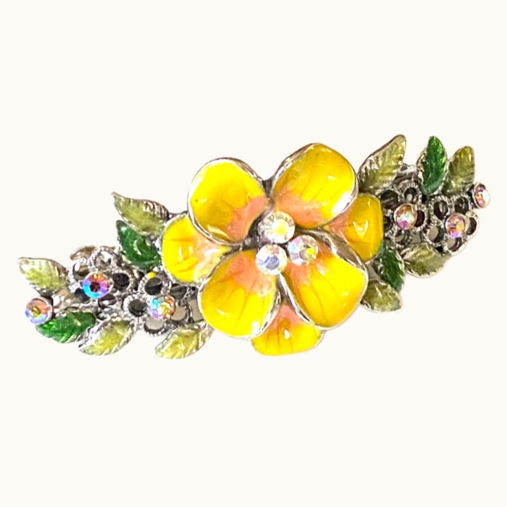 Floral Enamel & Crystal Hair Barrette